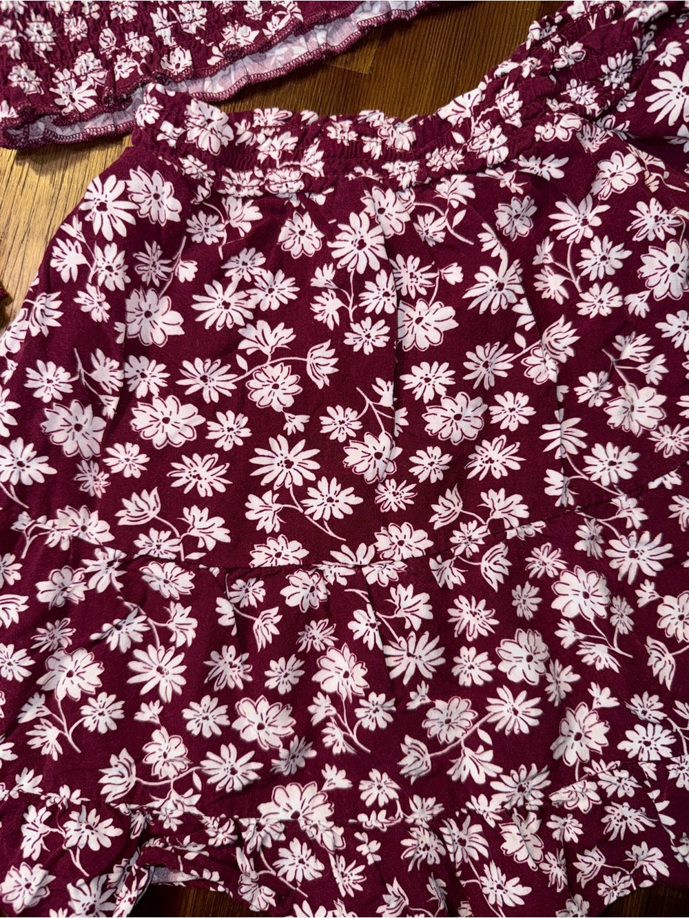 Girls' Floral Burgundy Long-Sleeve Smocked Dress - Picture 3 of 11